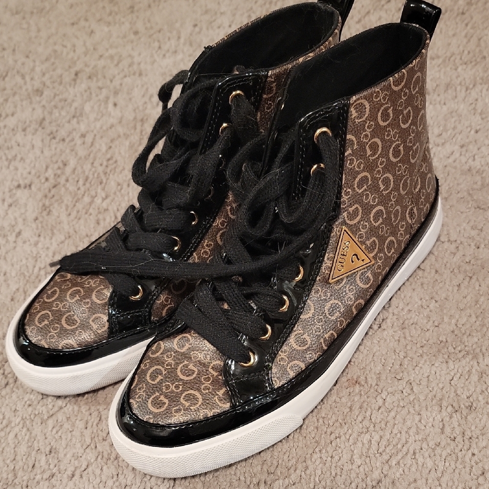 Guess Women's Black and Brown High-Top Sneakers